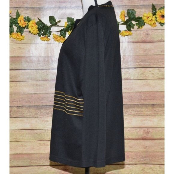 Vintage Cathy Daniels Black w/ Gold Trim Button Front Cardigan Sweater Ladies M - Picture 4 of 8
